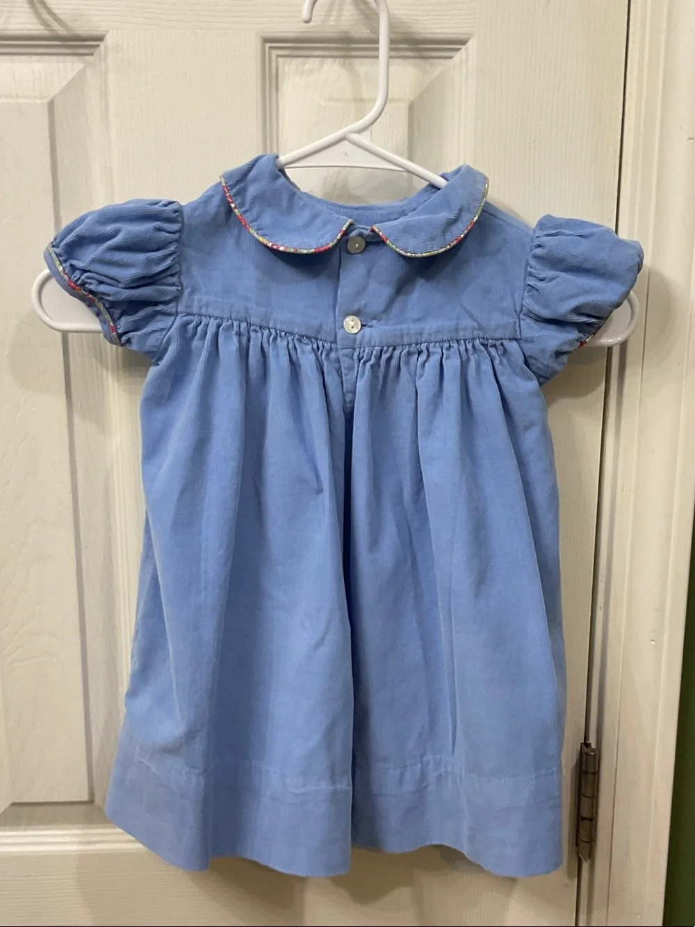 Blue Girls' Peter Pan Collar Dress with Floral Accent